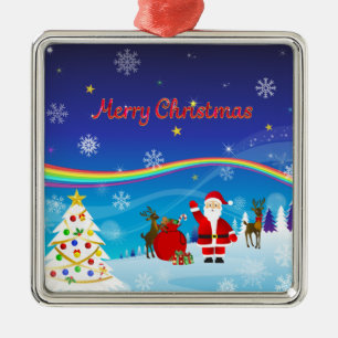 Santa Claus and Reindeer Metal Ornament