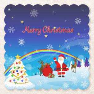 Santa Claus and Reindeer Paper Coaster
