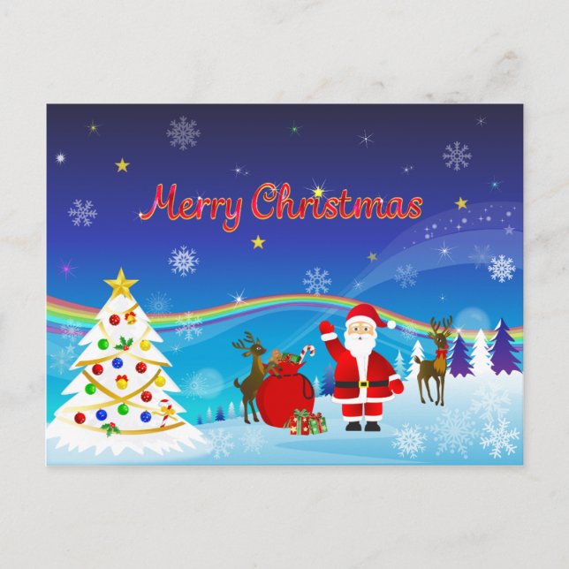 Santa Claus and Reindeer Postcard (Front)