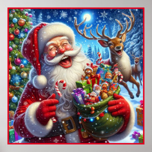 Santa Claus and Reindeer Poster