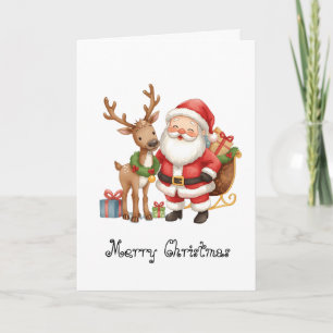 Santa Claus and reindeer whimsical Greeting Card