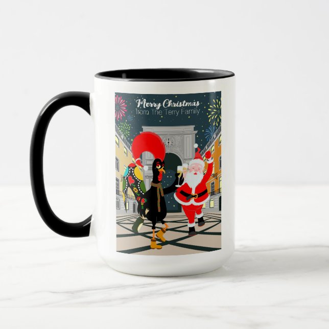 Santa Claus and Rooster Champagne Toast to New Yea Mug (Left)
