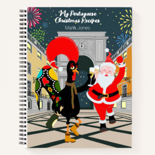 Santa Claus and Rooster Champagne Toast to New Yea Notebook