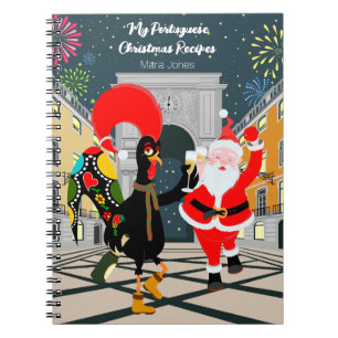 Santa Claus and Rooster Champagne Toast to New Yea Notebook