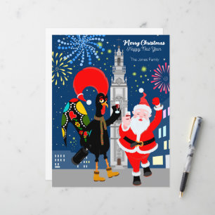 Santa Claus and Rooster toast to the New Year