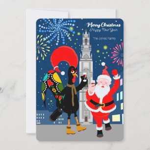 Santa Claus and Rooster toast to the New Year Card