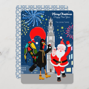 Santa Claus and Rooster toast to the New Year Card
