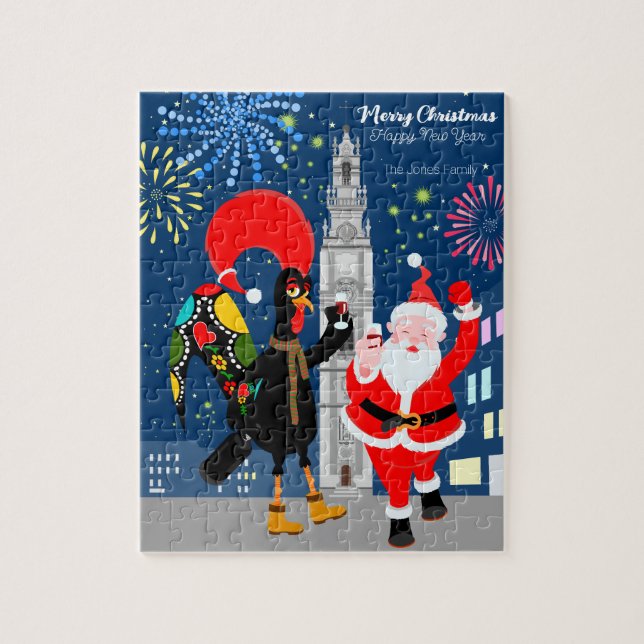 Santa Claus and Rooster toast to the New Year Jigsaw Puzzle (Vertical)