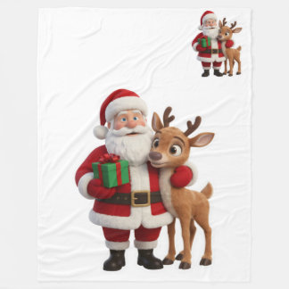 Santa Claus and Rudolph Cartoon Fleece Blanket