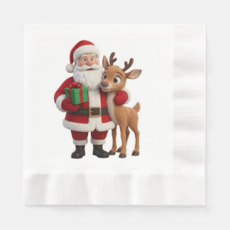Santa Claus and Rudolph Cartoon Napkin
