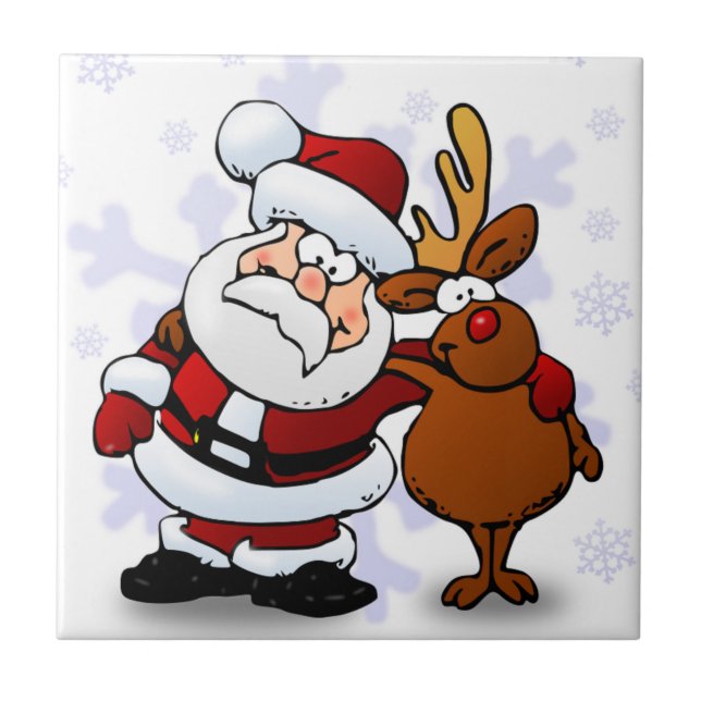 SANTA CLAUS AND RUDOLPH CERAMIC TILE (Front)