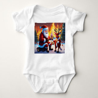 Santa Claus and Rudolph Enjoying Ice Cream Baby Bodysuit