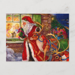 Santa claus and rudolph postcard