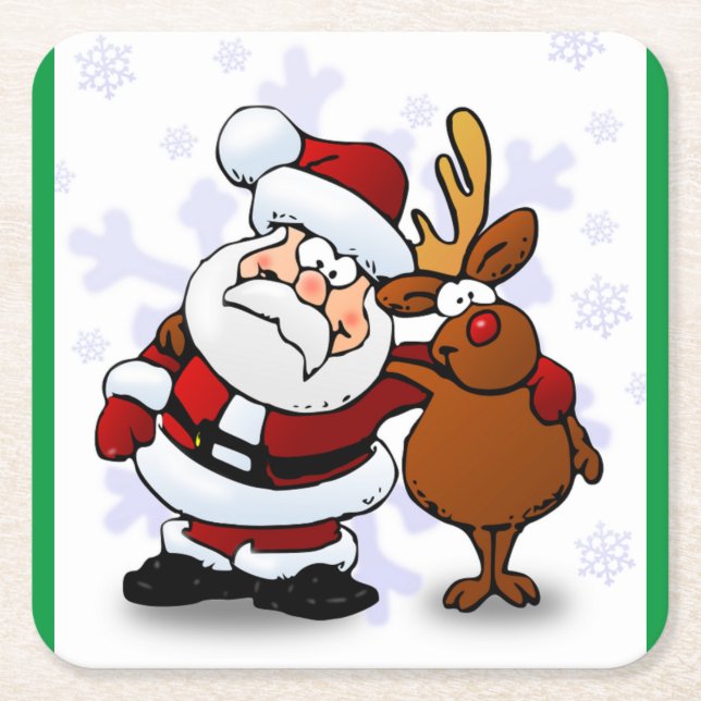 SANTA CLAUS AND RUDOLPH SQUARE PAPER COASTER (Front)