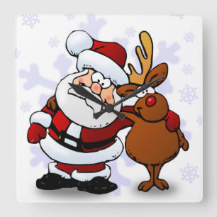 SANTA CLAUS AND RUDOLPH SQUARE WALL CLOCK