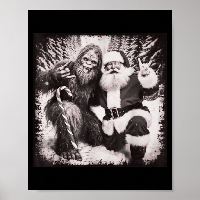 Santa Claus And Sasquatch Bigfoot Funny Joyful Sno Poster (Front)