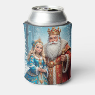 Santa Claus and Snow Maiden Celebrating Christmas Can Cooler