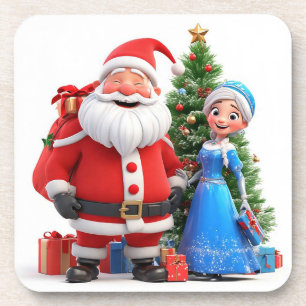 Santa Claus and Snow Maiden Celebrating Christmas Coaster