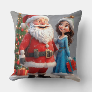 Santa Claus and Snow Maiden Celebrating Christmas Cushion