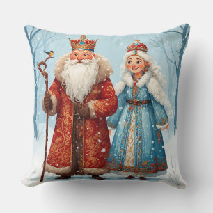Santa Claus and Snow Maiden Celebrating Christmas Cushion