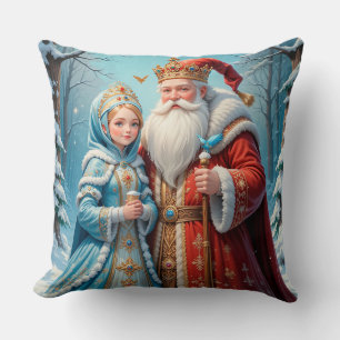 Santa Claus and Snow Maiden Celebrating Christmas Cushion