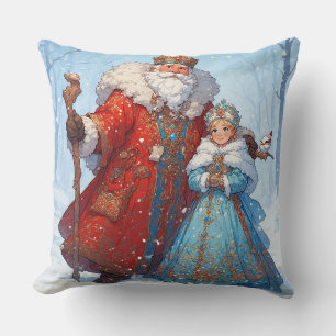 Santa Claus and Snow Maiden Celebrating Christmas Cushion