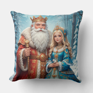 Santa Claus and Snow Maiden Celebrating Christmas Cushion
