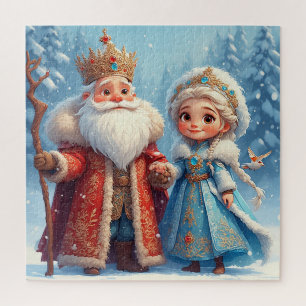 Santa Claus and Snow Maiden Celebrating Christmas Jigsaw Puzzle