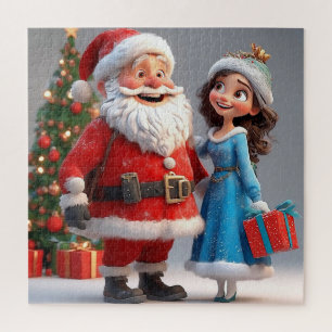 Santa Claus and Snow Maiden Celebrating Christmas Jigsaw Puzzle