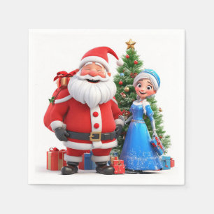 Santa Claus and Snow Maiden Celebrating Christmas Napkin