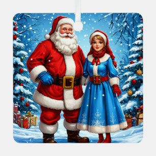 Santa Claus and Snow Maiden Metal Tree Decoration