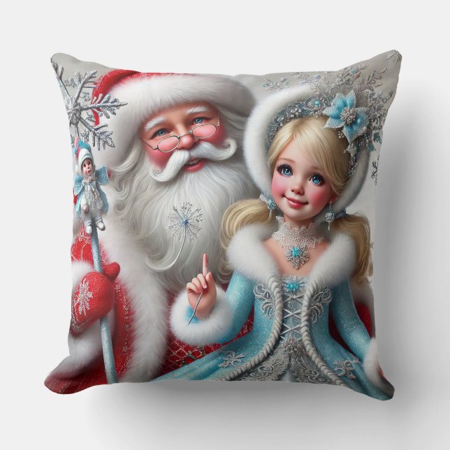 Santa Claus and Snow Mainen in a Winter Wonderland Cushion (Front)