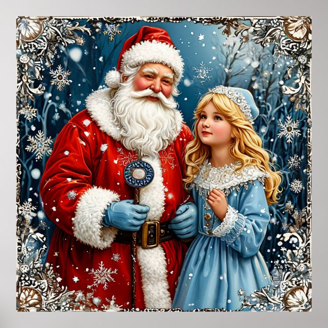 Santa Claus and Snow Mainen in a Winter Wonderland Poster (Front)