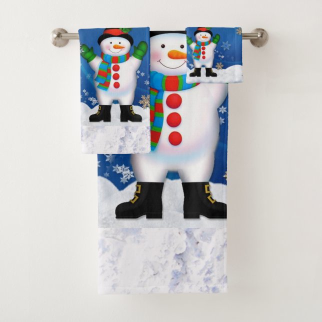 Santa Claus and Snowman Bathroom Towel Set (Insitu)