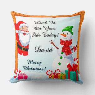 Santa Claus and Snowman Celebrate Christmas Cushion