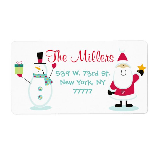 Santa Claus and Snowman Christmas Return Address Shipping Label