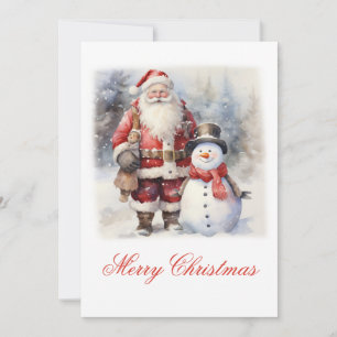 Santa Claus and Snowman Friends Holiday Card