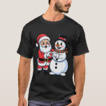 Santa Claus And Snowman Heart Hand Sign Christmas  T-Shirt<br><div class="desc">Santa Claus And Snowman Heart Hand Sign Christmas Kids Women</div>