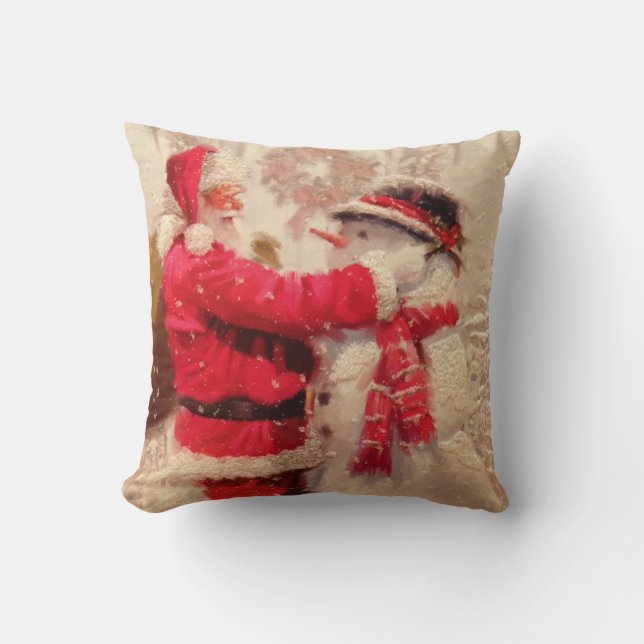 Santa claus and snowman in snowfall cushion (Front)