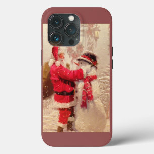 Santa claus and snowman in snowfall iPhone 13 pro case