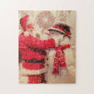 Santa claus and snowman in snowfall jigsaw puzzle