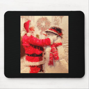 Santa Claus And Snowman In Snowfall  Mouse Pad