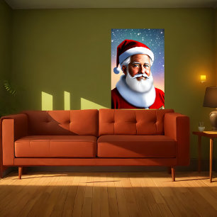 Santa Claus and starry night AI Art Poster
