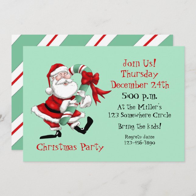 Santa Claus and sweet cane Invitation (Front/Back)