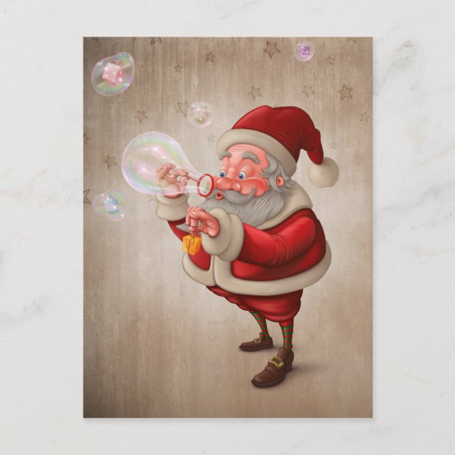 Santa Claus and the bubbles soap Holiday Postcard (Front)