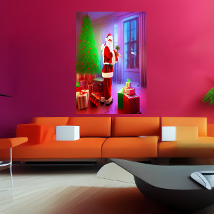 Santa Claus and the Christmas tree   AI Art Poster