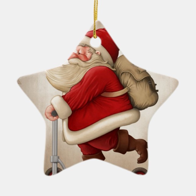Santa Claus and the Push scooter Ceramic Ornament (Front)