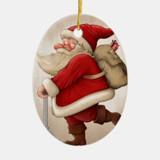Santa Claus and the Push scooter Ceramic Ornament
