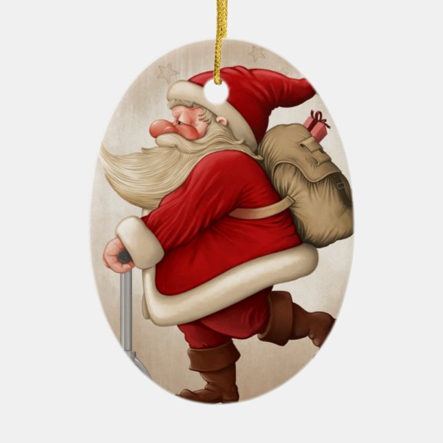 Santa Claus and the Push scooter Ceramic Ornament (Front)