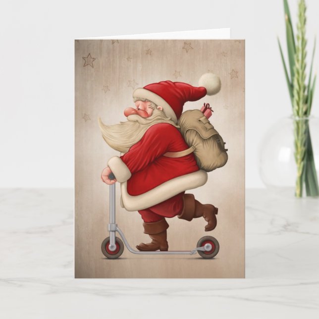 Santa Claus and the Push scooter Holiday Card (Front)